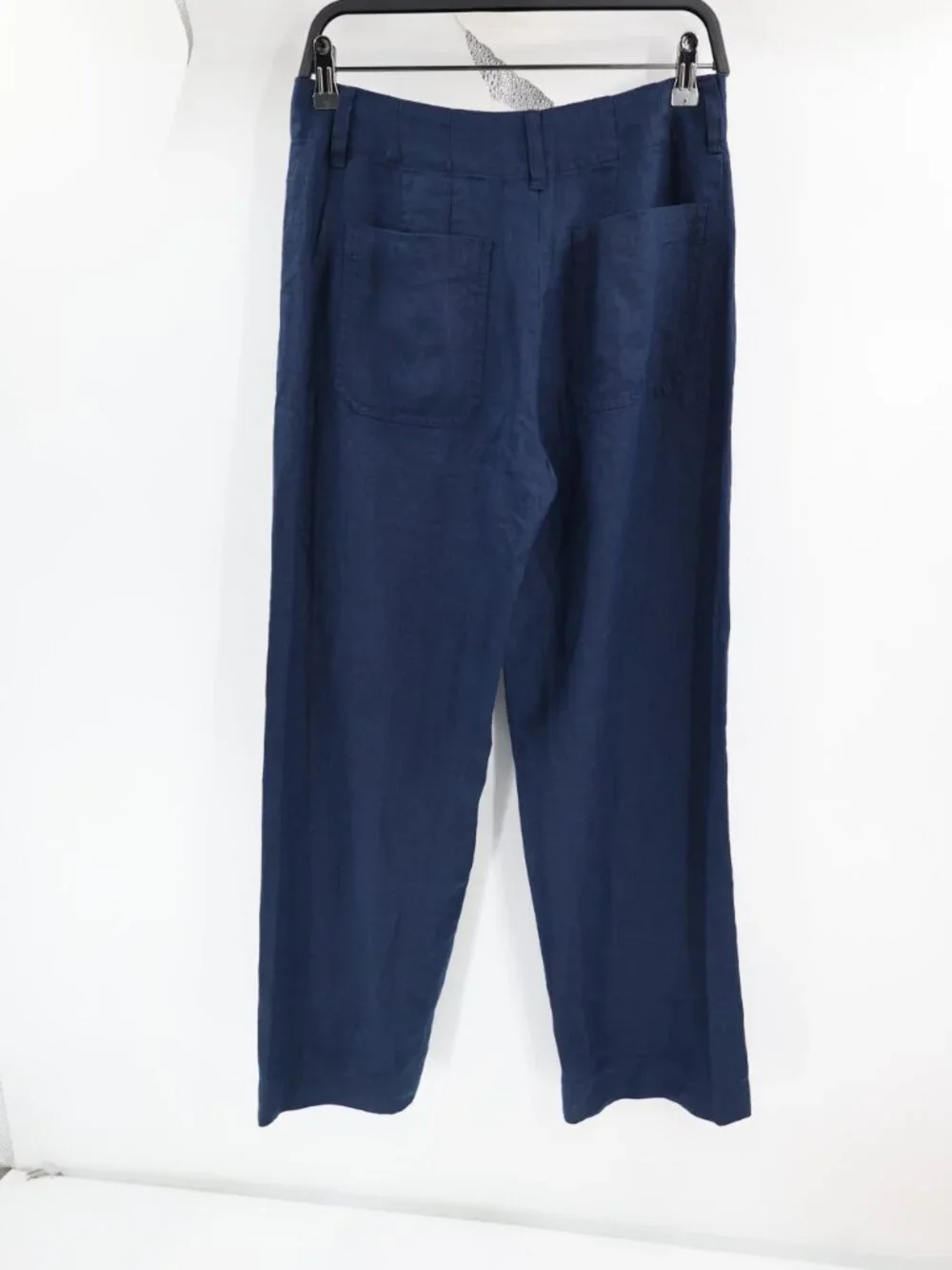 Quince Pants Womens 4 European linen Wide Leg High Rise Flat Front Pockets Blue